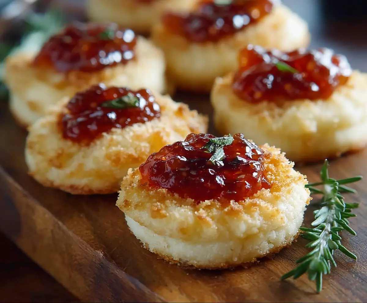 Delicious cheesy thumbprint appetizers topped with spicy hot pepper jelly, perfect for parties.