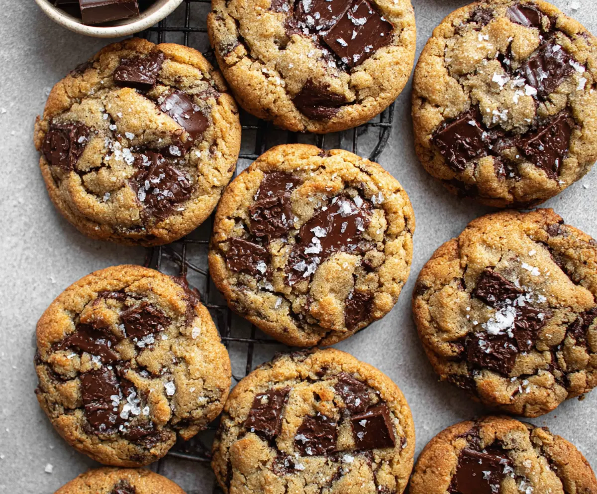 Homemade chocolate chip cookies fresh out of the oven with gooey chocolate chips.