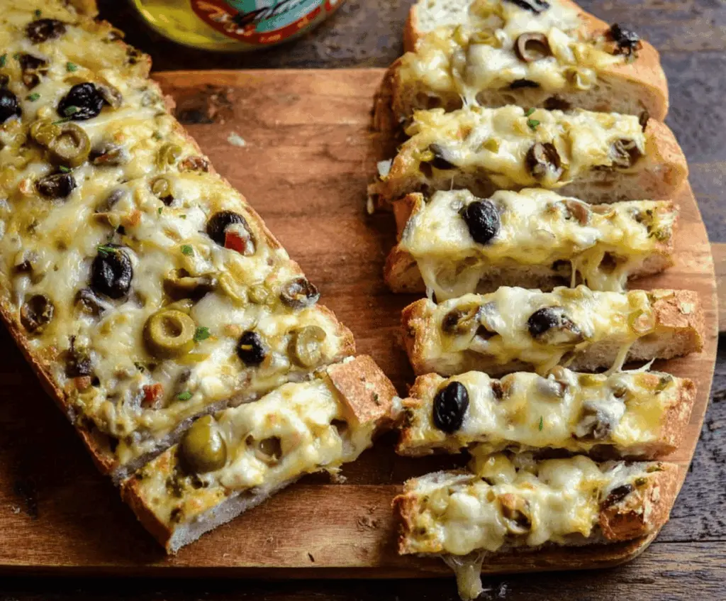 Delicious easy olive cheese bread appetizer served fresh, perfect for parties and gatherings.