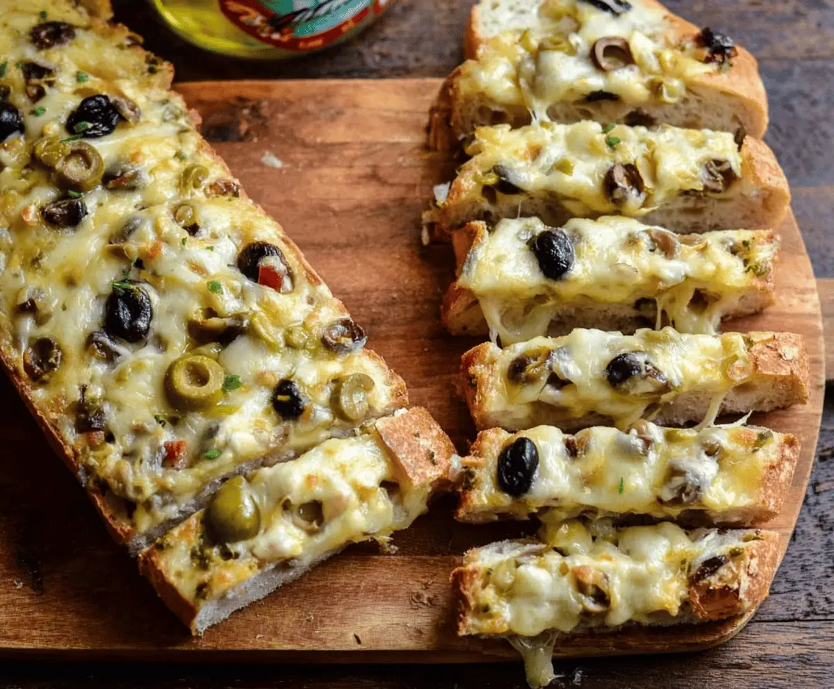 Delicious easy olive cheese bread appetizer served fresh, perfect for parties and gatherings.