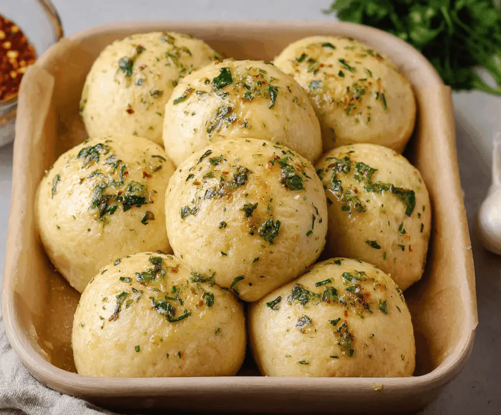Delicious homemade garlic bread rolls fresh out of the oven with golden crust and aromatic garlic butter
