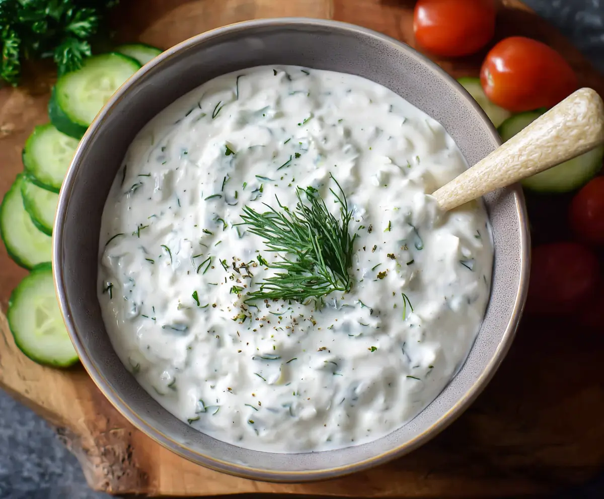 Creamy Greek Yogurt Ranch Dip served with fresh vegetables for a healthy snack.