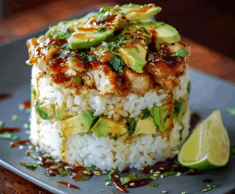 Honey Lime Chicken & Avocado Rice Stack