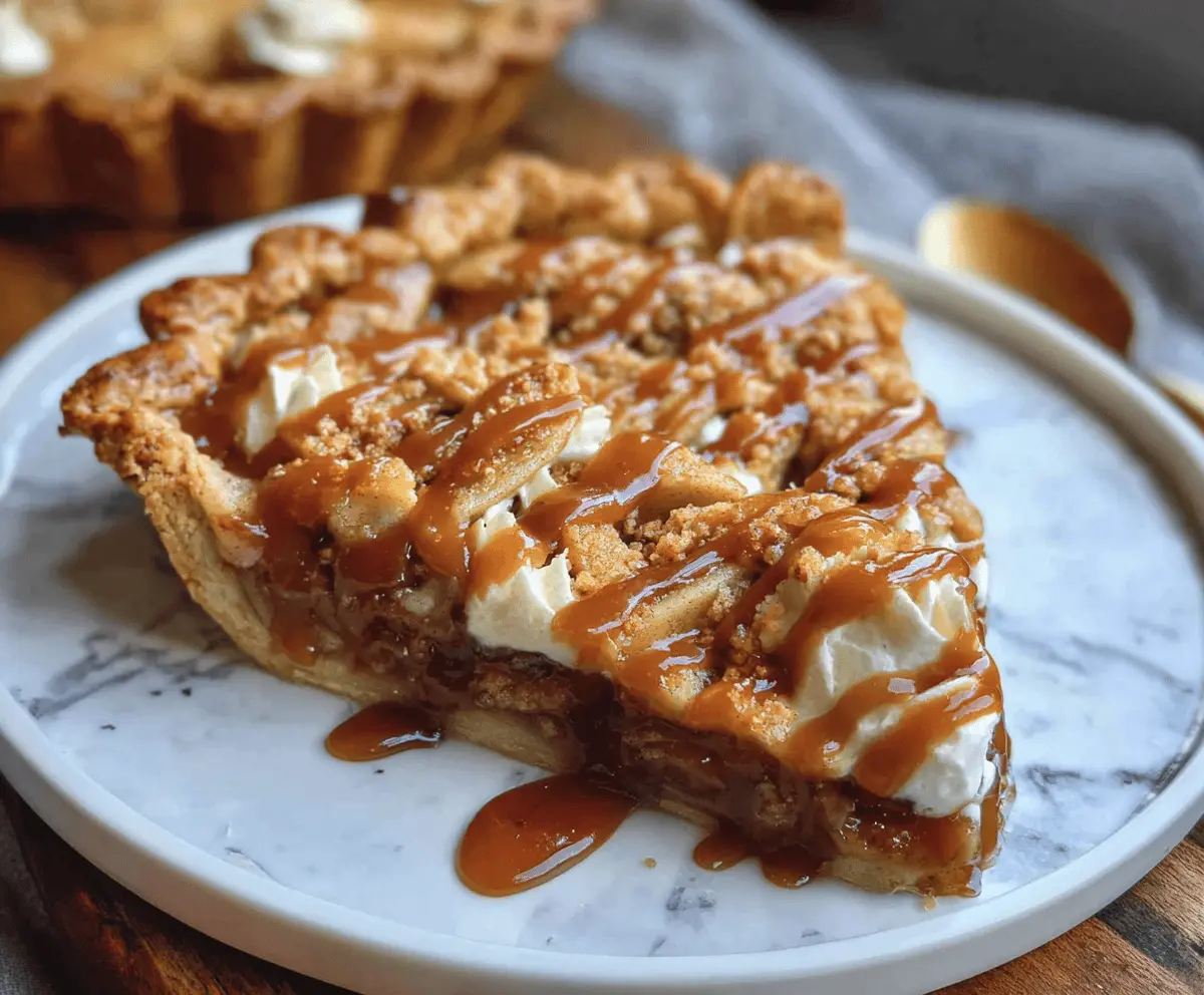 Delicious toffee apple pie with caramelized apple filling and flaky crust, perfect for dessert.