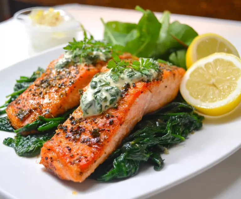 Baked Salmon With Spinach