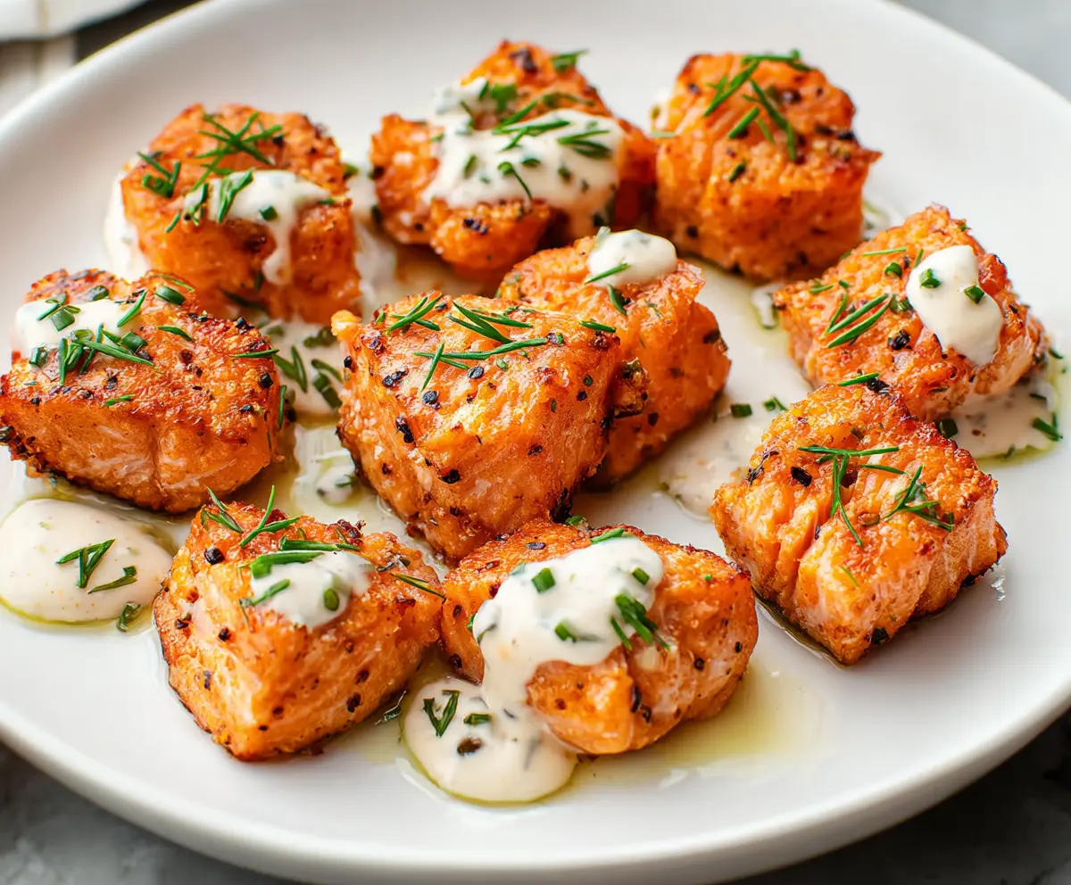 Delicious salmon bites served on a plate, perfect for quick and flavorful meals.