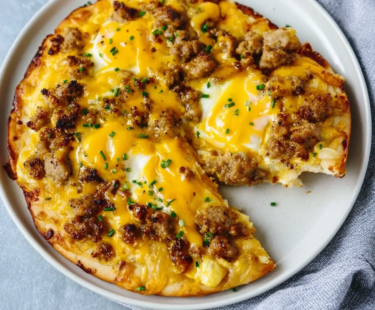 High Protein Sausage Egg Breakfast Pizza