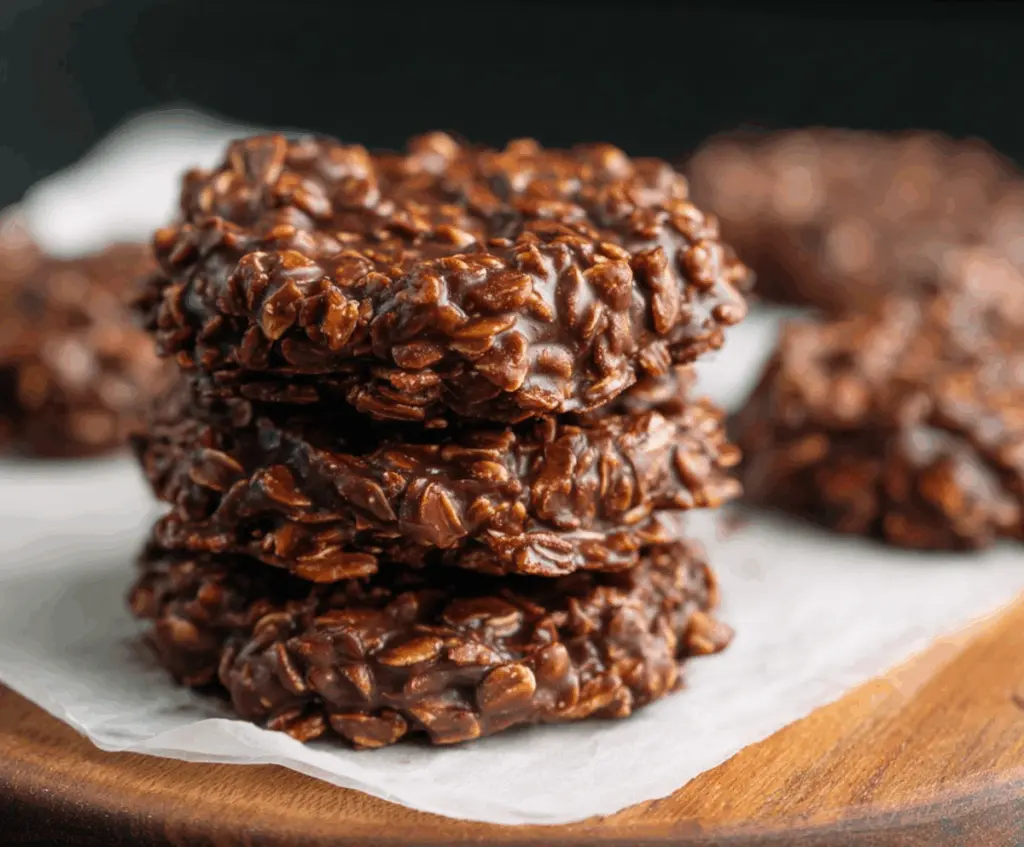 Delicious homemade no bake cookies on a plate, perfect for quick sweet treats.
