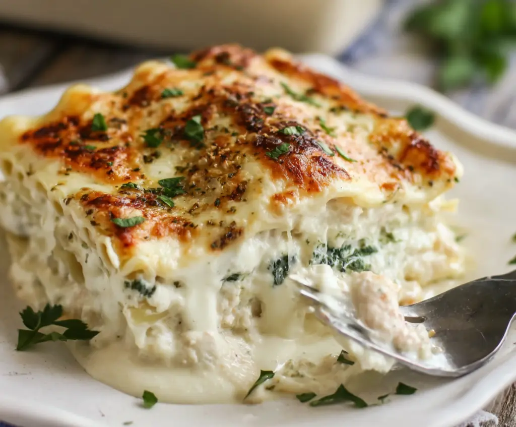 Delicious creamy white lasagna with layers of cheese and tender pasta, perfect for family dinners.