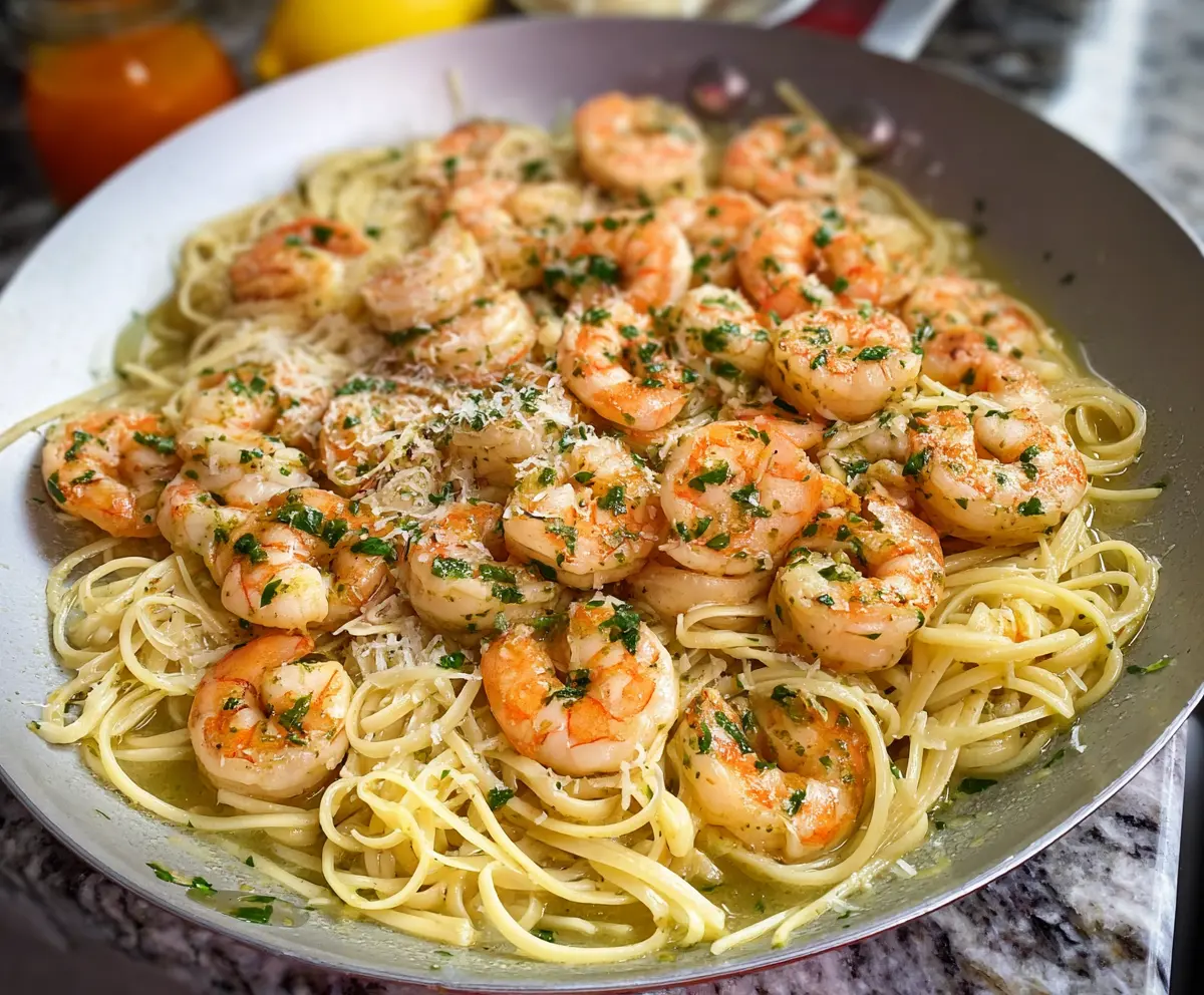 Delicious shrimp scampi served on a plate with garlic and herbs, perfect for any dinner occasion.