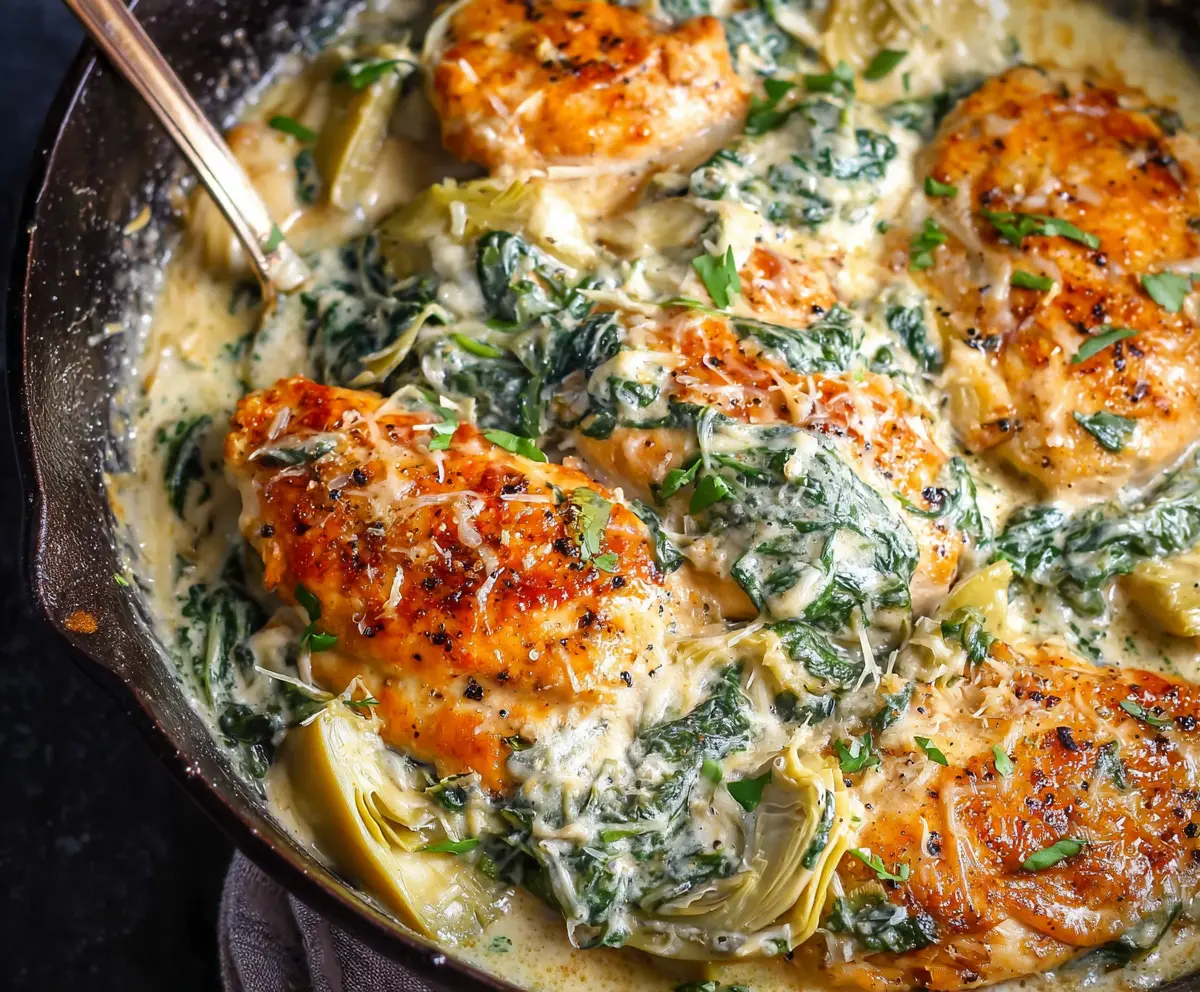 Low Carb Spinach Artichoke Chicken Skillet