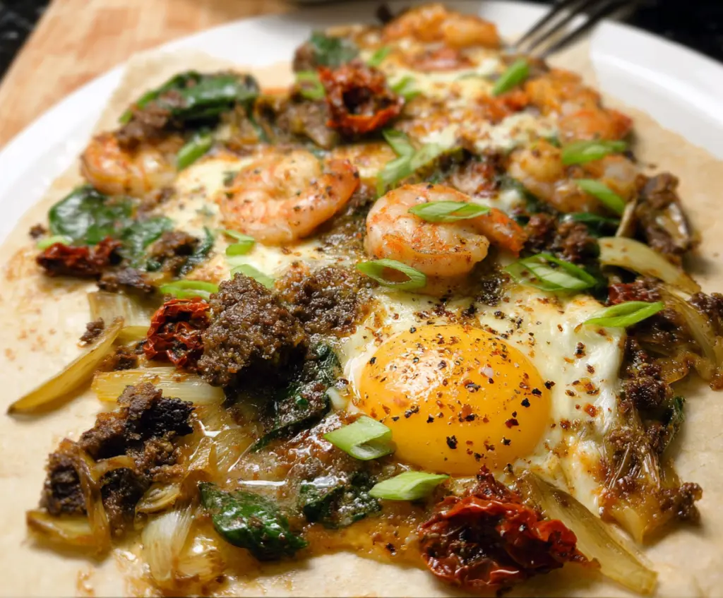 Delicious Tuscan Shrimp with Spinach, Artichokes, and Sun-Dried Tomatoes served on a plate.