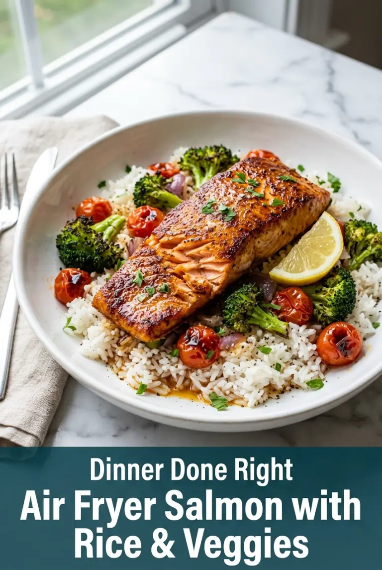 Air Fryer Salmon with Rice & Veggies