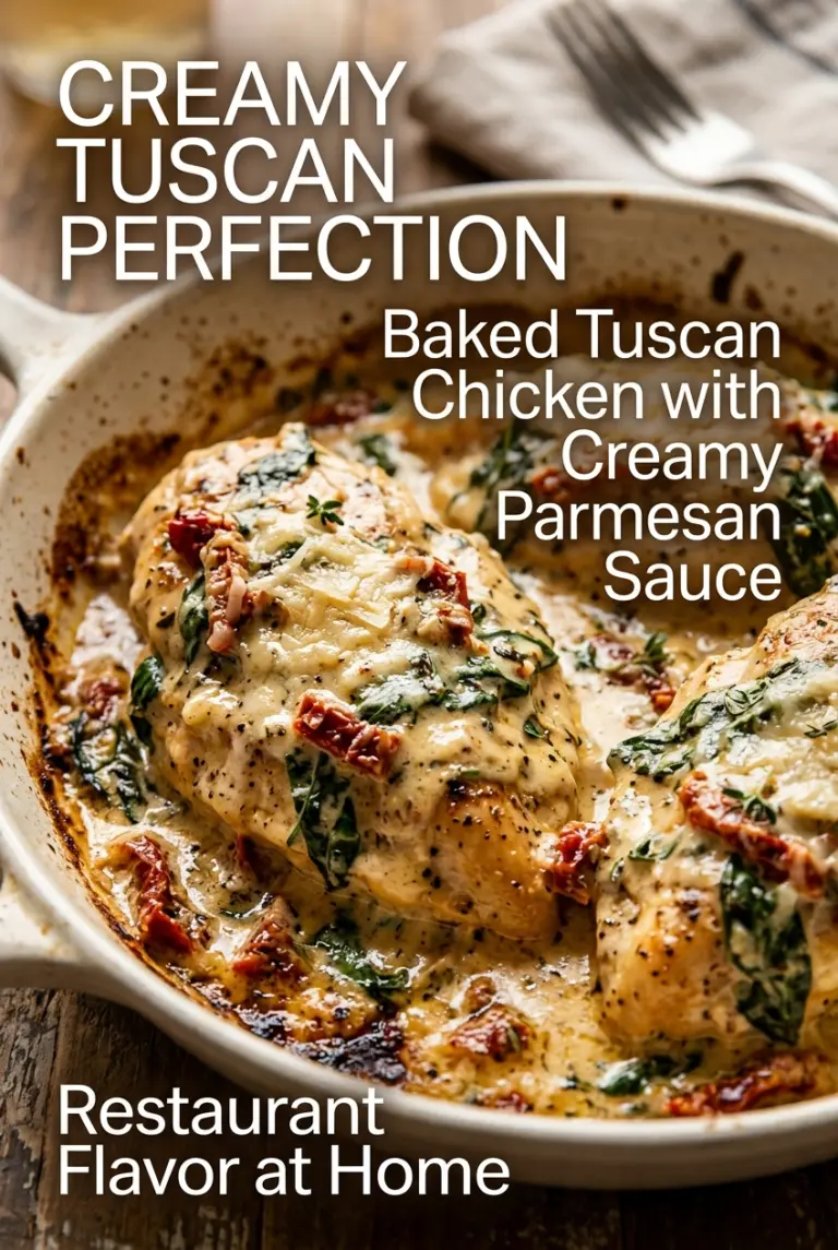 Baked Tuscan Chicken with Creamy Parmesan Sauce
