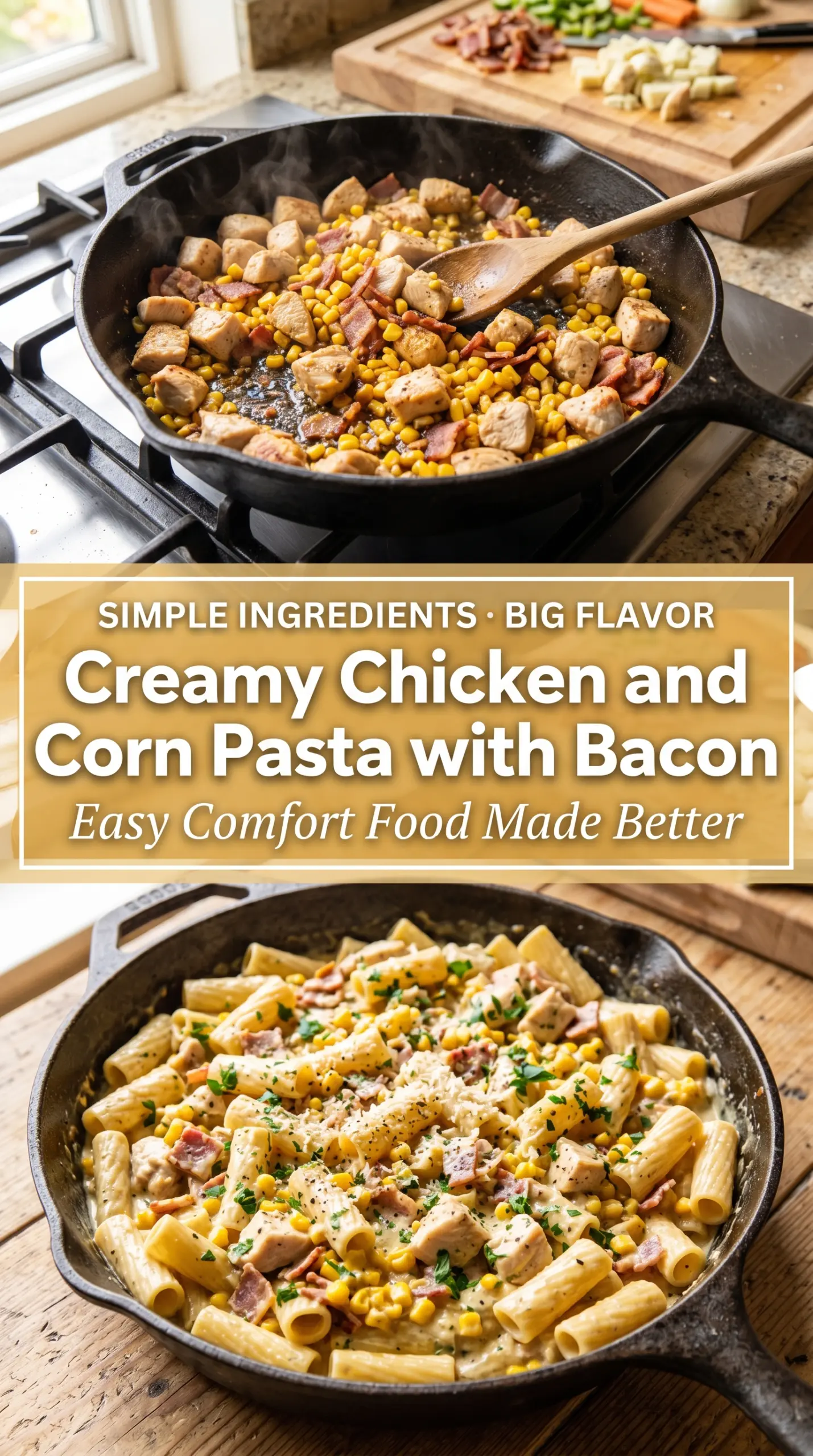 Creamy Chicken and Corn Pasta with Bacon