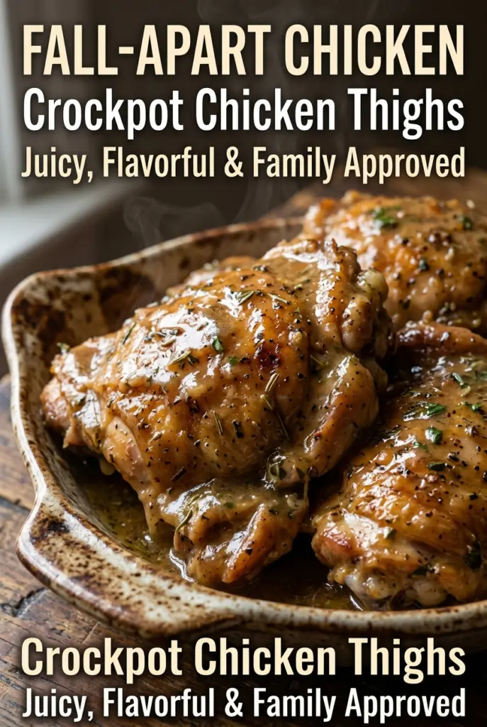 Juicy Crockpot Chicken Thighs with Garlic Herb Gravy
