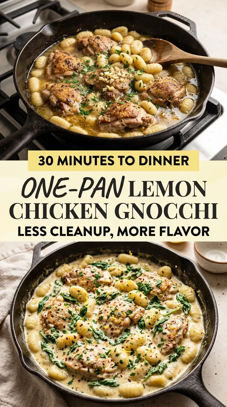 one-pan lemon chicken gnocchi creamy skillet bright