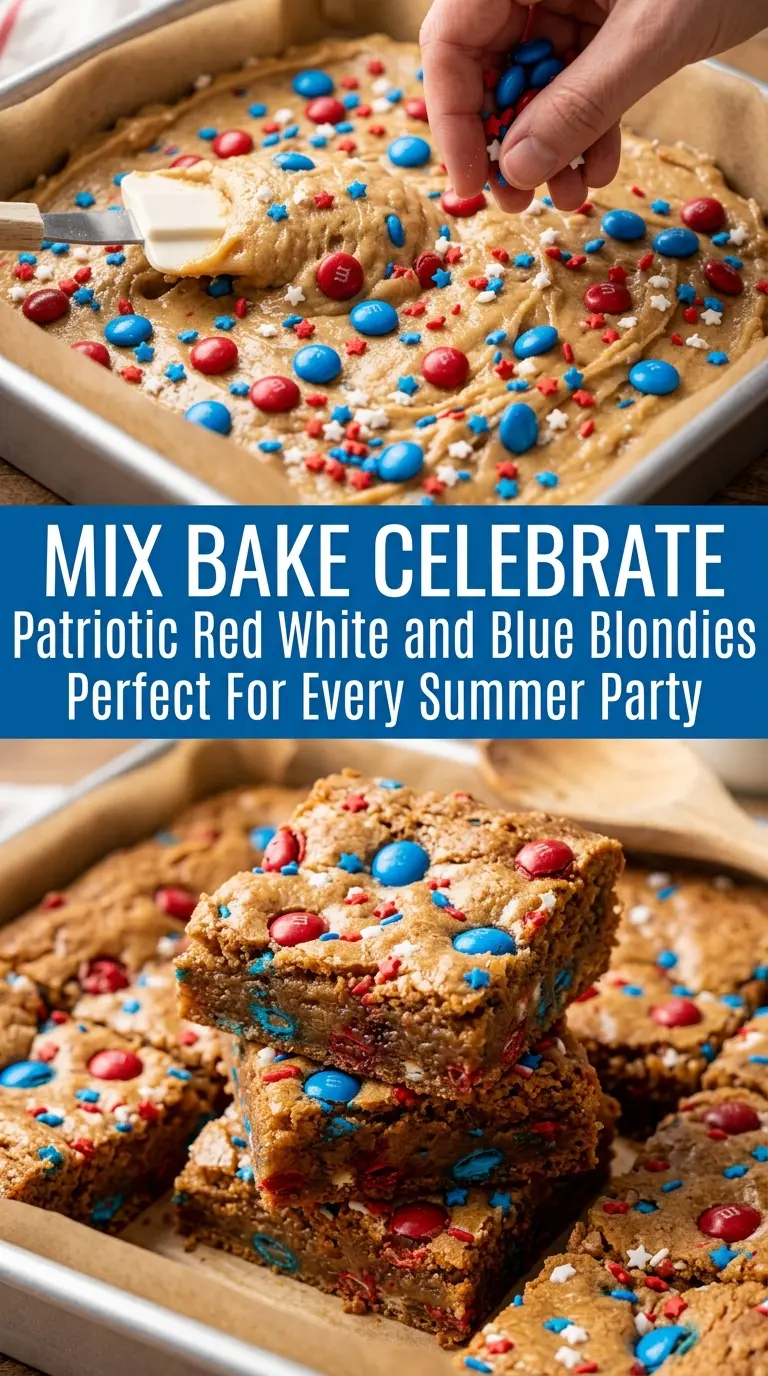 Patriotic Red White and Blue Blondies soft chewy festive