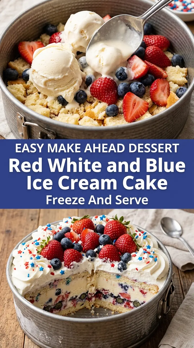Red White and Blue Ice Cream Cake patriotic layers berries