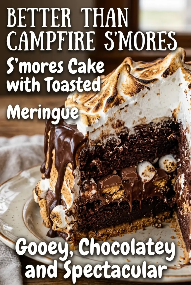 S’mores Cake with Toasted Meringue and Ganache Drip