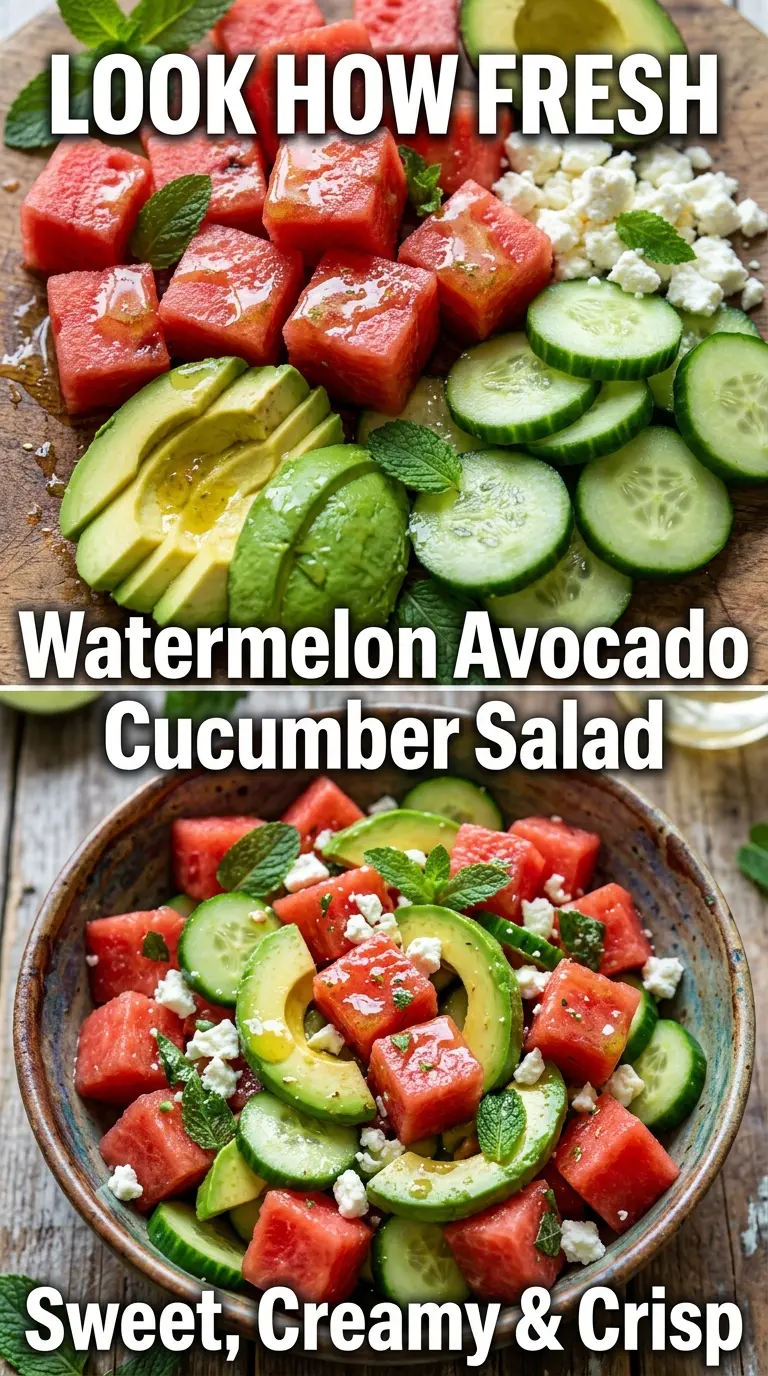 Watermelon Avocado Cucumber Salad with Honey Lime Dressing, fresh, colorful, crisp