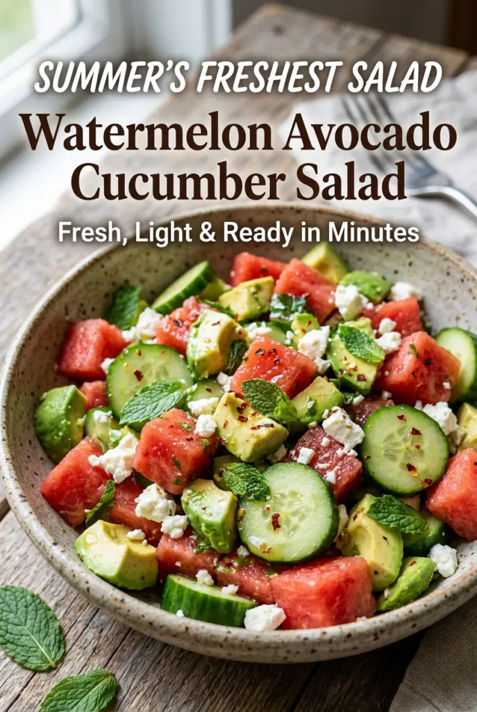 Watermelon Avocado Cucumber Salad with Honey Lime Dressing