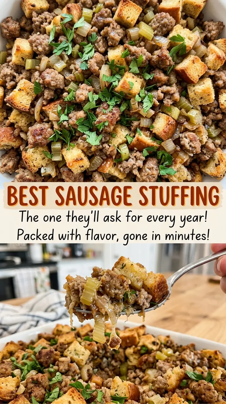 Best Sausage Stuffing savory golden casserole