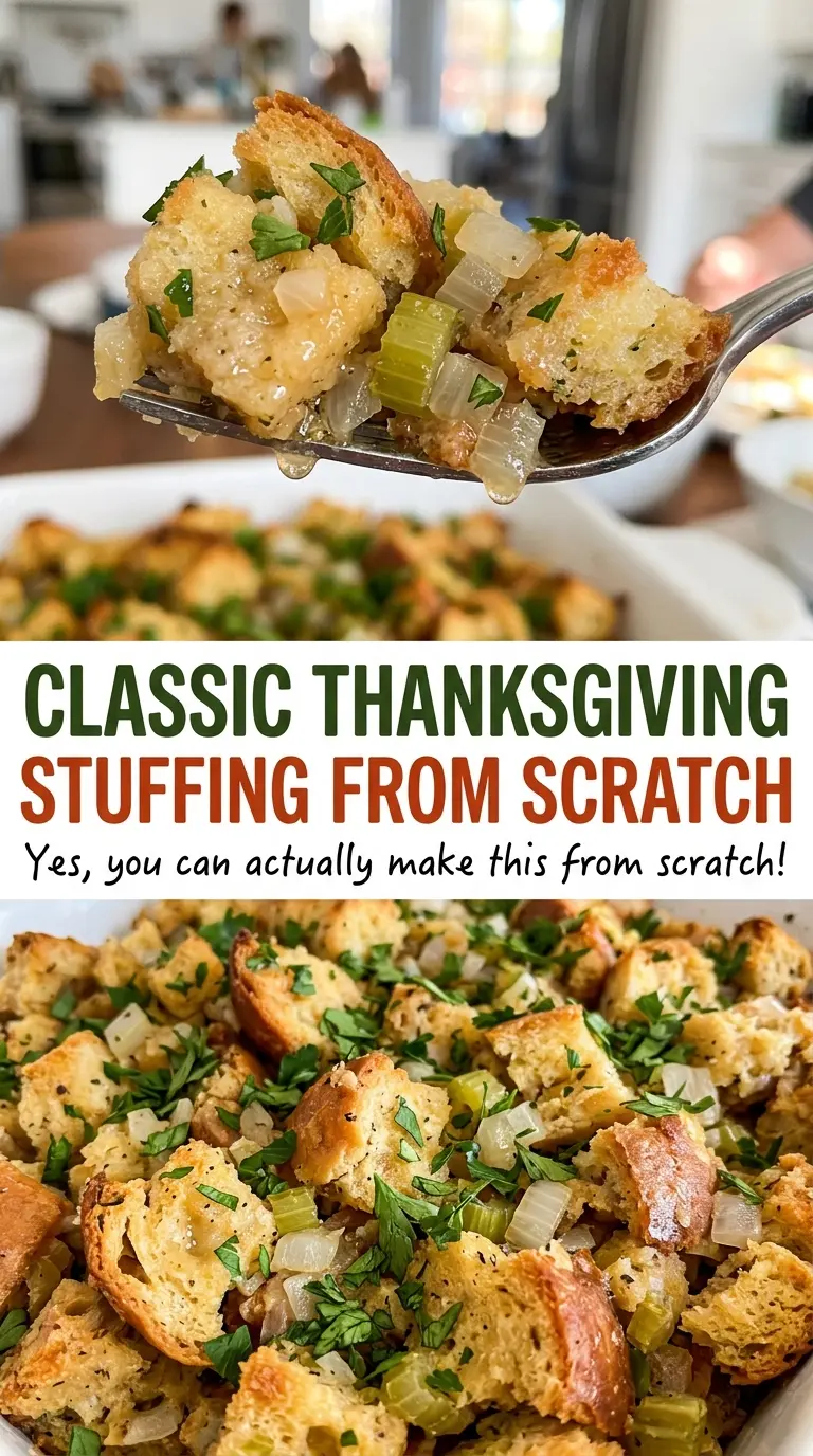 Classic Thanksgiving Stuffing from Scratch, golden and crisp
