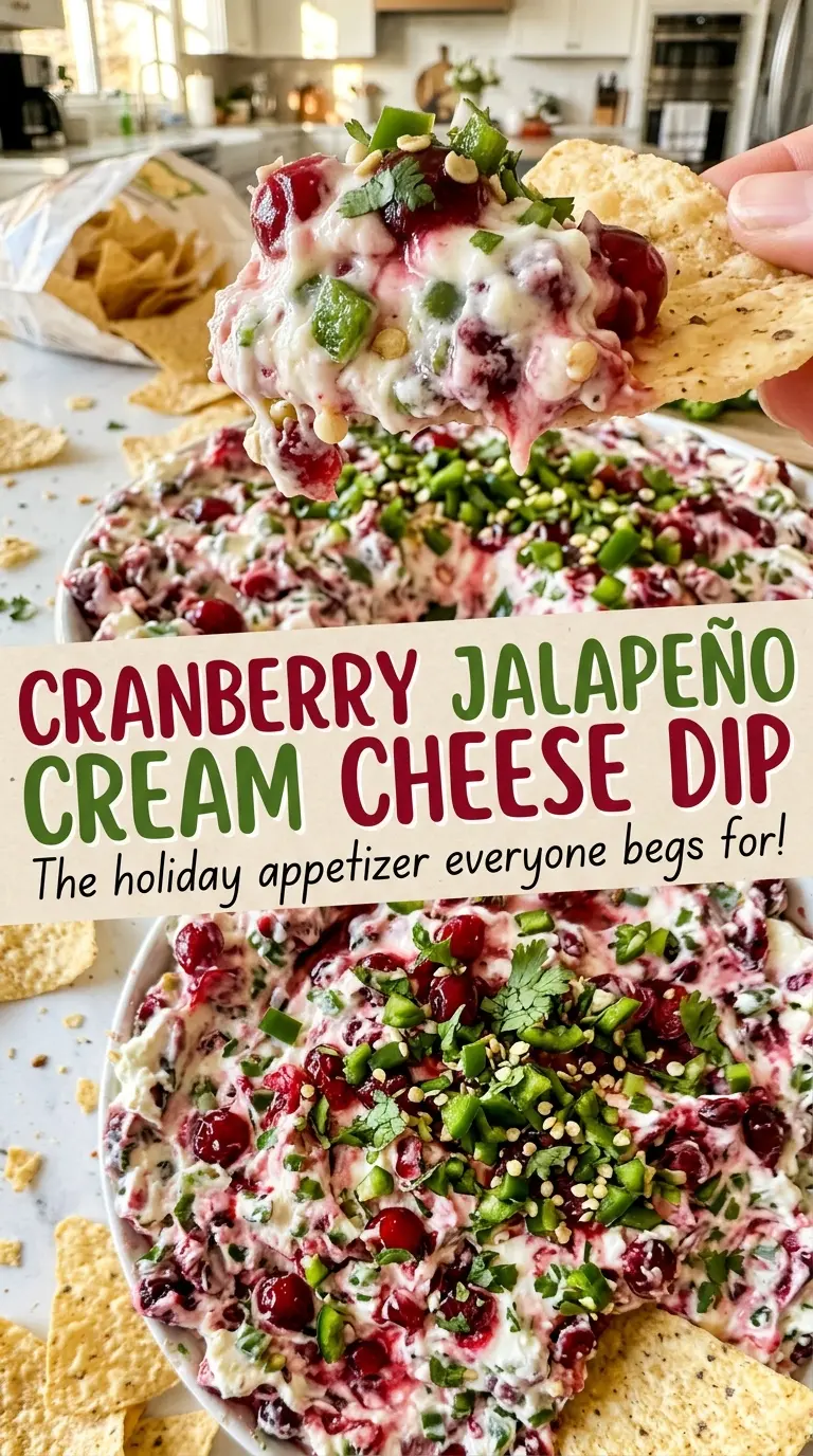 Cranberry Jalapeño Cream Cheese Dip with fresh chopped cranberries