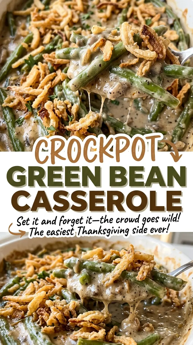 Crockpot Green Bean Casserole creamy crispy topping