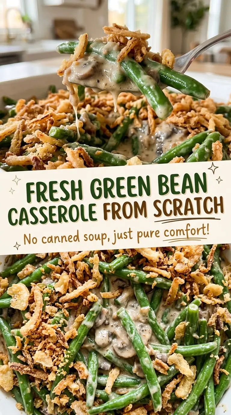 Fresh Green Bean Casserole from Scratch with creamy mushroom sauce