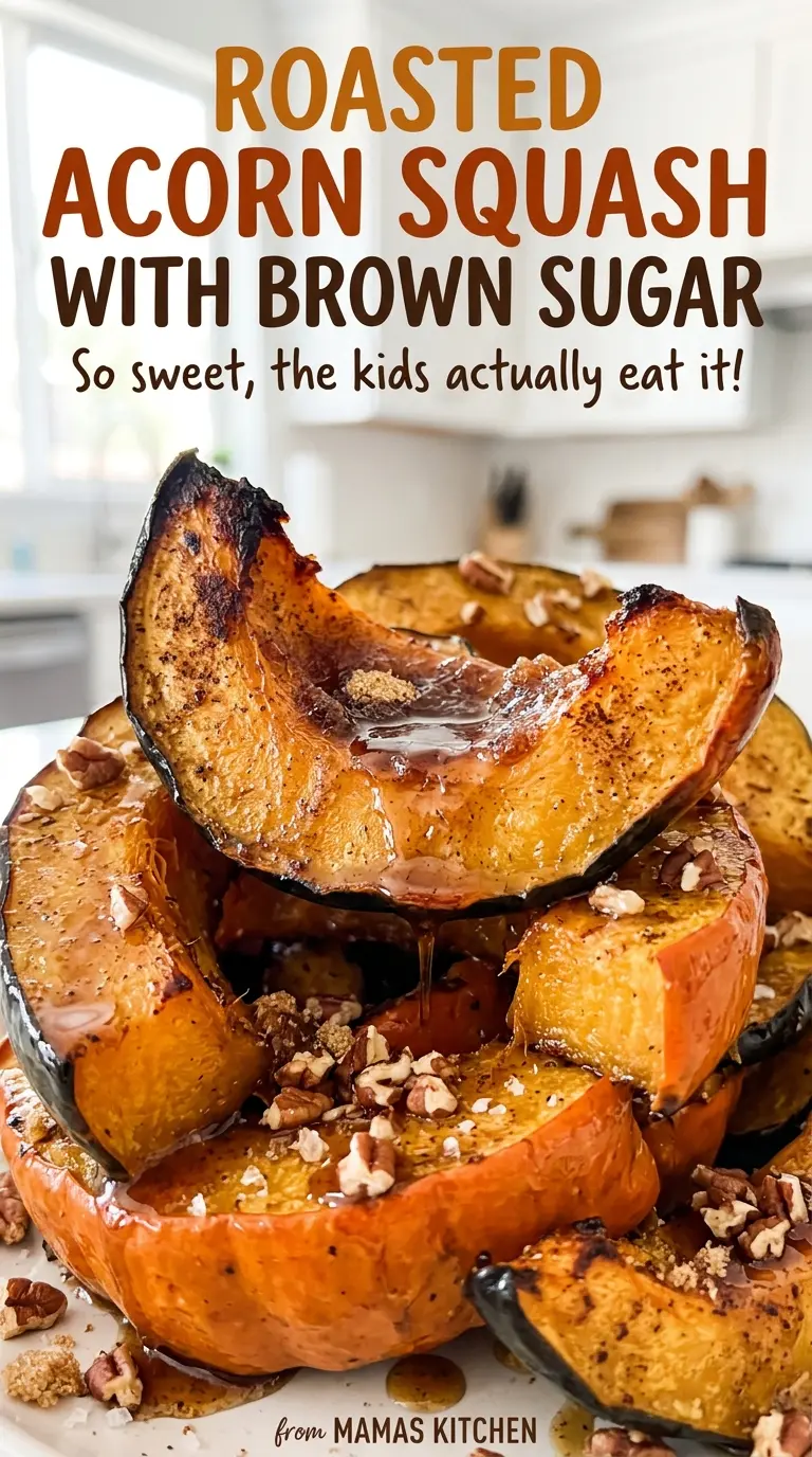 Roasted acorn squash with brown sugar, soft buttery centers