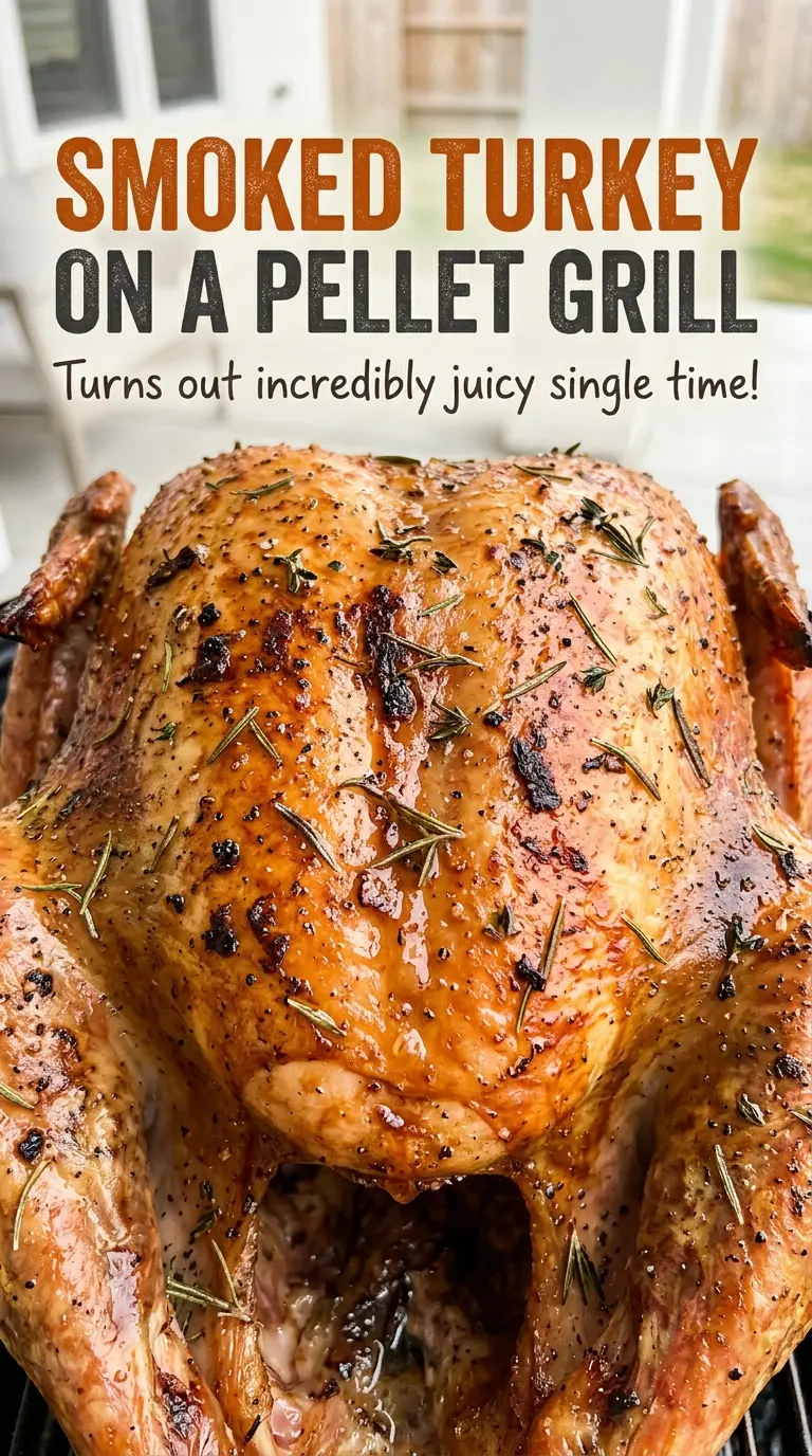 Smoked Turkey on a Pellet Grill with smoky golden skin