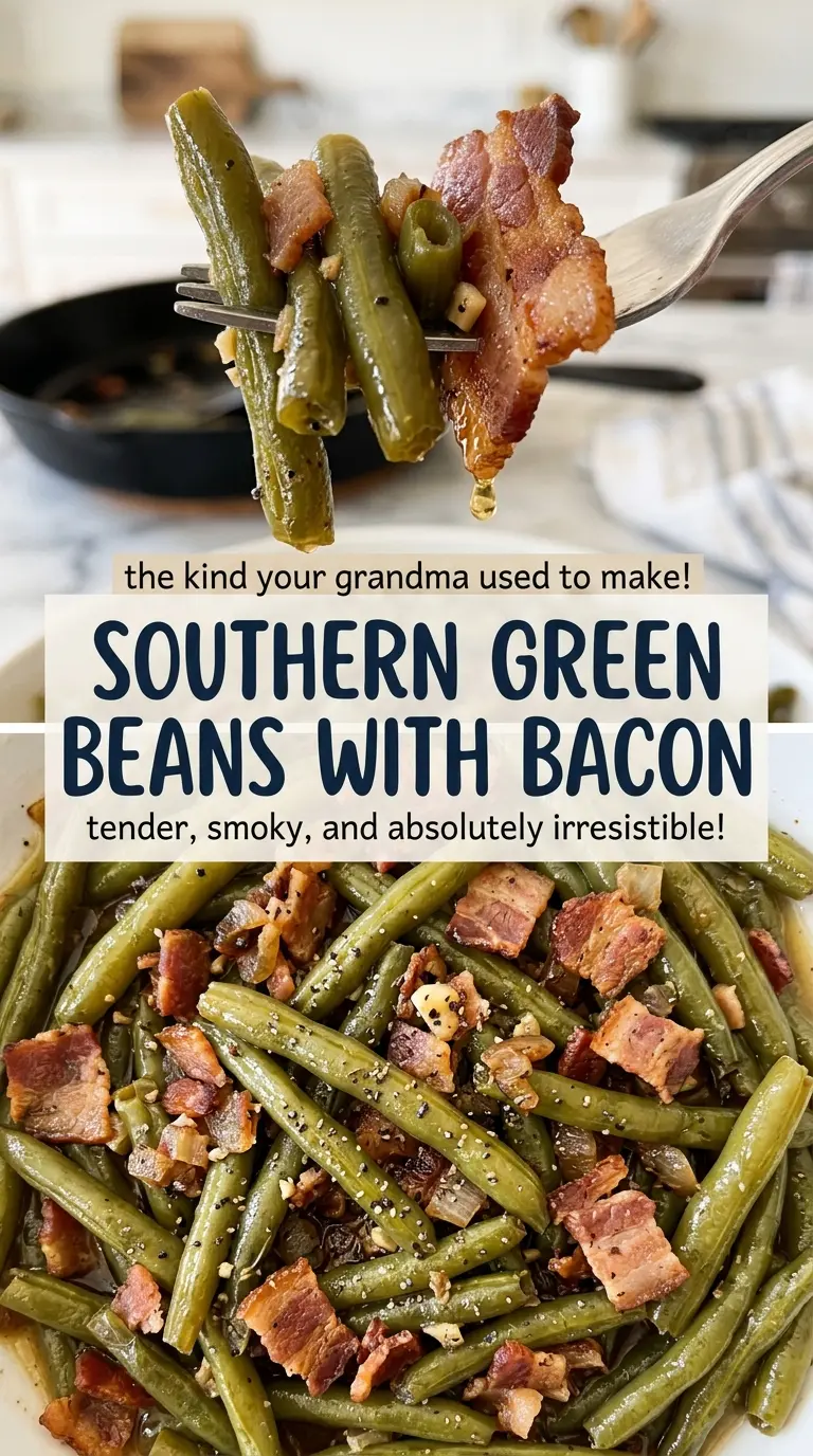 Southern Green Beans with Bacon, tender braised beans