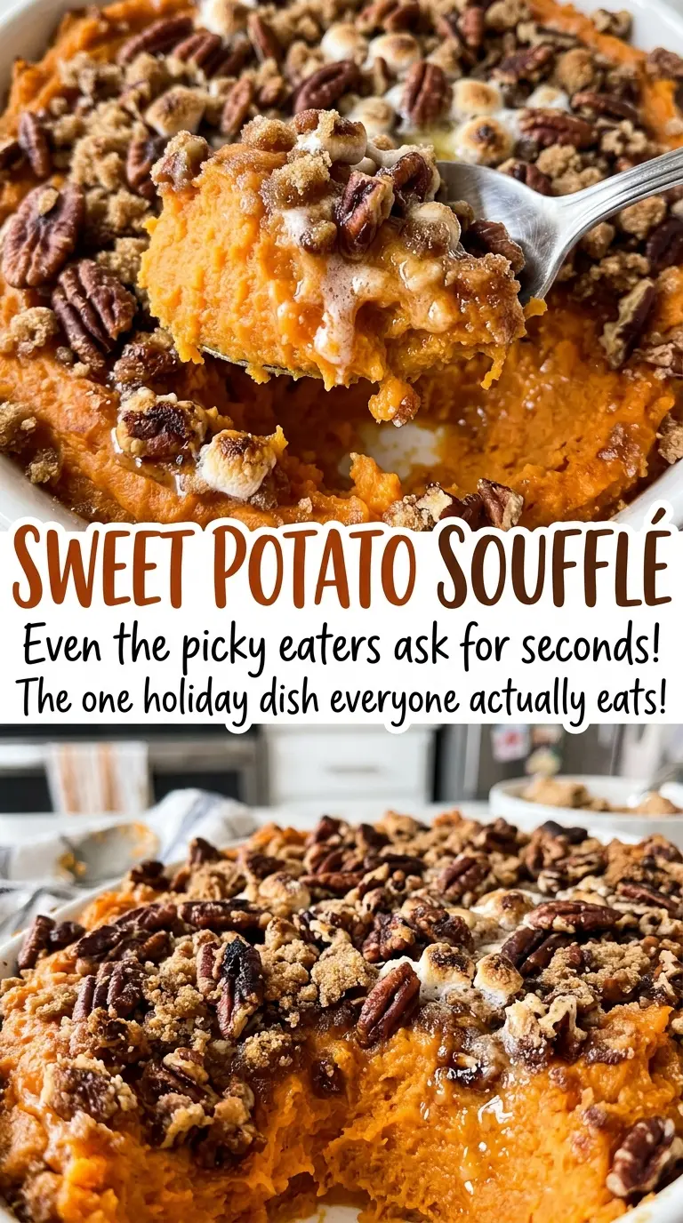 Sweet Potato Soufflé baked pecan topping